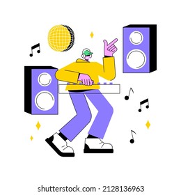 Electronic music abstract concept vector illustration. DJ set, school course, book live performance, electronic music genres, night club party, outdoor festival, rave culture abstract metaphor.