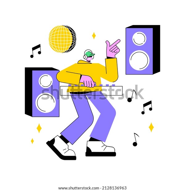Electronic music abstract concept vector\
illustration. DJ set, school course, book live performance,\
electronic music genres, night club party, outdoor festival, rave\
culture abstract\
metaphor.