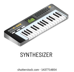 Electronic music concert synthesizer or piano playing vector musical instrument electric appliance live sound performance or show keys and notes song or melody isolated object electro genre production