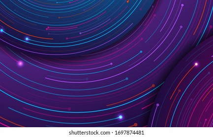 Electronic music cover for summer night party. Abstract circular galaxy motion, orbit effect illustration. Club party flyer circles lines Background. Template for DJ poster, web banner, pop-up.