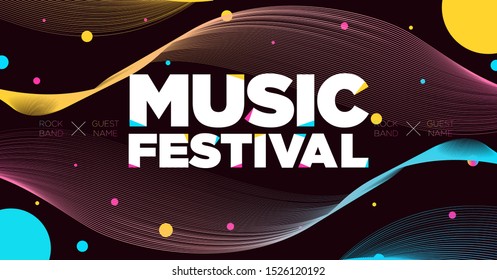 Electronic Music Covers for Night Party or Club Party Flyer. Colorful Waves Gradient Background. Template for DJ Poster, Web Banner, Pop-Up.