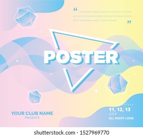 Electronic Music Covers for Night Party or Club Party Flyer. Colorful Waves Gradient Background. Template for DJ Poster, Web Banner, Pop-Up.
