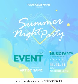 Electronic Music Covers for Summer Night Party or Club Party Flyer. Colorful Waves Gradient Background. Template for DJ Poster, Web Banner, Pop-Up. - Images vectorielles
