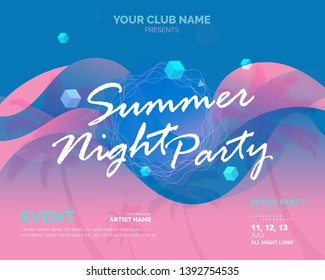 Electronic Music Covers for Summer Night Party or Club Party Flyer. Colorful Waves Gradient Background. Template for DJ Poster, Web Banner, Pop-Up. - Images vectorielles
