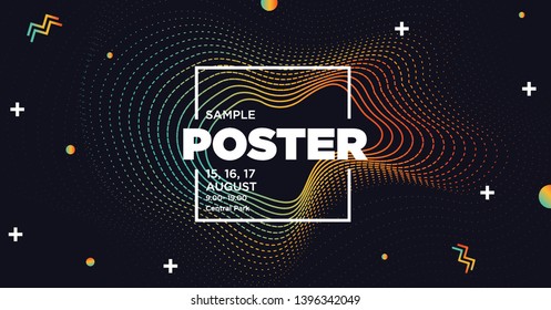 Electronic Music Covers for Summer Night Party or Club Party Flyer. Colorful Waves Gradient Background. Template for DJ Poster, Web Banner, Pop-Up.