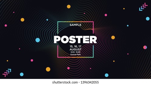Electronic Music Covers for Summer Night Party or Club Party Flyer. Colorful Waves Gradient Background. Template for DJ Poster, Web Banner, Pop-Up.