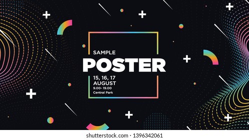 Electronic Music Covers for Summer Night Party or Club Party Flyer. Colorful Waves Gradient Background. Template for DJ Poster, Web Banner, Pop-Up.