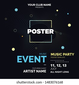 Electronic Music Covers for Summer Night Party or Club Party Flyer. Colorful Waves Gradient Background. Template for DJ Poster, Web Banner, Pop-Up.
