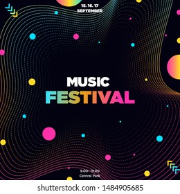 Electronic Music Covers for Summer Night Party or Club Party Flyer. Colorful Waves Gradient Background. Template for DJ Poster, Web Banner, Pop-Up.
