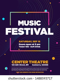 Electronic Music Covers for Summer Night Party or Club Party Flyer. Colorful Waves Gradient Background. Template for DJ Poster, Web Banner, Pop-Up.
