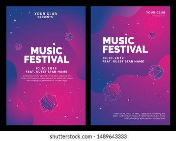 Electronic Music Covers for Summer Night Party or Club Party Flyer. Colorful Waves Gradient Background. Template for DJ Poster, Web Banner, Pop-Up.
