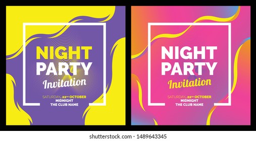 Electronic Music Covers for Summer Night Party or Club Party Flyer. Colorful Waves Gradient Background. Template for DJ Poster, Web Banner, Pop-Up.
