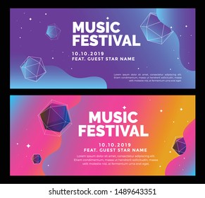 Electronic Music Covers for Summer Night Party or Club Party Flyer. Colorful Waves Gradient Background. Template for DJ Poster, Web Banner, Pop-Up.
