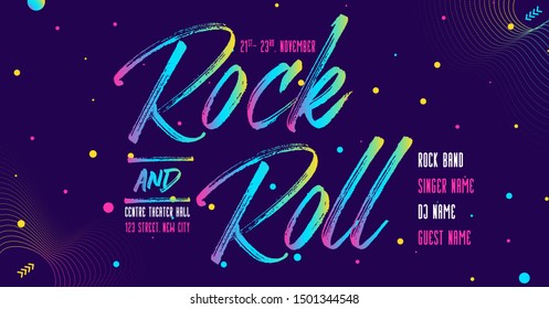 Electronic Music Covers for Summer Night Party or Club Party Flyer. Rock and Roll banner. Colorful Waves Gradient Background. Template for DJ Poster, Web Banner, Pop-Up.