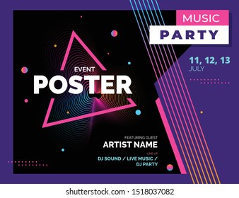 Electronic Music Covers for Summer Night Party or Club Party Flyer. Colorful Waves Gradient Background. Template for DJ Poster, Web Banner, Pop-Up.