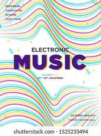 Electronic Music Covers for Summer Night Party or Club Party Flyer. Colorful Waves Gradient Background. Template for DJ Poster, Web Banner, Pop-Up.