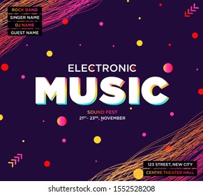 Electronic Music Covers for Summer Night Party or Club Party Flyer. Colorful Waves Gradient Background. Template for DJ Poster, Web Banner, Pop-Up. Geometric shape template vector design. 