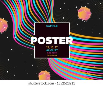 Electronic Music Covers for Summer Night Party or Club Party Flyer. Colorful Waves Gradient Background. Template for DJ Poster, Web Banner, Pop-Up. Geometric shape template vector design. 