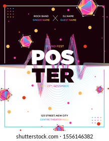 Electronic Music Covers for Summer Night Party or Club Party Flyer. Colorful Waves Gradient Background. Template for DJ Poster, Web Banner, Pop-Up. Geometric template vector design. 