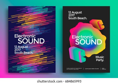 Electronic Music And Electro Sound Poster. Modern Club Party Flyer. Bright Gradients Music Background.