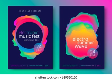 Electronic Music Fest And Electro Summer Wave Poster. Club Party Flyer. Abstract Gradients Waves Music Background.