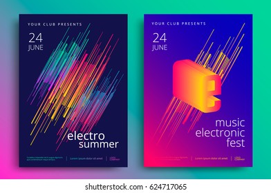 Electronic music fest and electro summer poster. Modern club party flyer. Abstract gradients music background.
