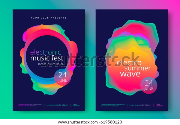 Electronic\
music fest and electro summer wave poster. Club party flyer.\
Abstract gradients waves music\
background.