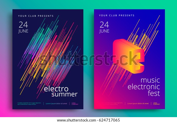 Electronic music\
fest and electro summer poster. Modern club party flyer. Abstract\
gradients music\
background.