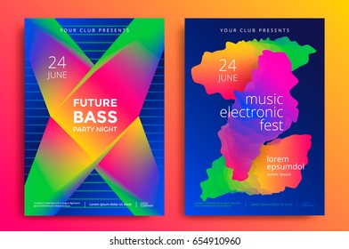 Electronic music fest and future bass poster. Club night party flyer. Abstract gradients music background.