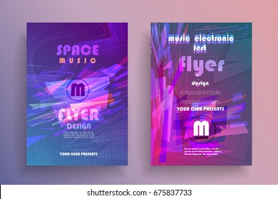 Electronic music fest poster. Club party flyer. Abstract space background.