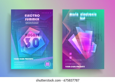 Electronic music fest poster. Club party flyer. Abstract space background.