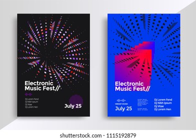 Electronic Music fest posters design. Sound flyer with abstract geometric line shapes. Vector template