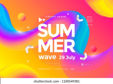Electronic music fest summer wave poster  Club party flyer  Abstract gradients waves music background 