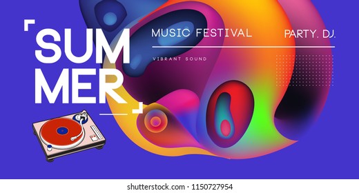 Electronic music fest summer wave poster. Club party flyer. Abstract gradients waves music background.