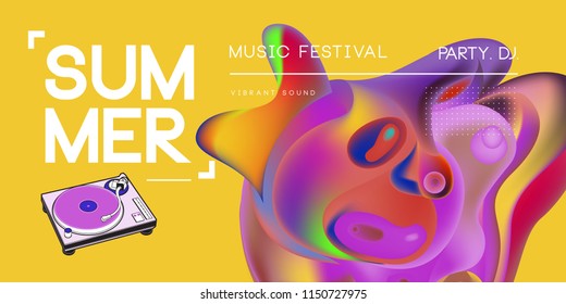 Electronic music fest summer wave poster. Club party flyer. Abstract gradients waves music background.