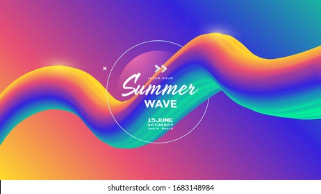 Electronic music fest summer wave poster. Abstract gradients waves music background. Gradient wavy form composition for flyer.