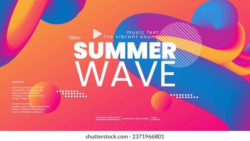 Electronic music fest summer wave poster with fluid shapes. Club party flyer. Abstract gradients waves music background.