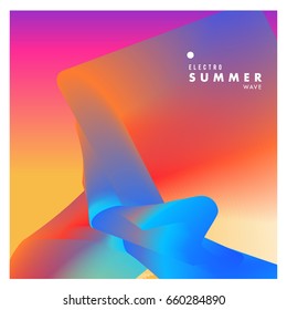 Electronic music festival and electric summer wave poster. Club party Poster design and event. Abstract gradients flux effect and waves music background.

