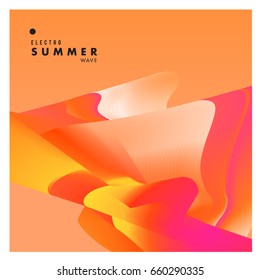 Electronic music festival and electric summer wave poster. Club party Poster design and event. Abstract gradients flux effect and waves music background.

