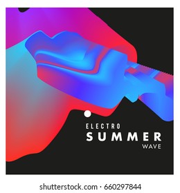 Electronic music festival and electric summer wave poster. Club party Poster design and event. Abstract gradients flux effect and waves music background.