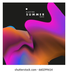 Electronic music festival and electric summer wave poster. Club party Poster design and event. Abstract gradients flux effect and waves music background.