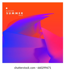 Electronic music festival and electric summer wave poster. Club party Poster design and event. Abstract gradients flux effect and waves music background.