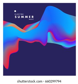 Electronic music festival and electric summer wave poster. Club party Poster design and event. Abstract gradients flux effect and waves music background.