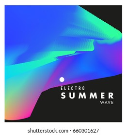 Electronic music festival and electric summer wave poster. Club party Poster design and event. Abstract gradients flux effect and waves music background.