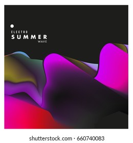 Electronic music festival and electric summer wave poster. Club party Poster design and event. Abstract gradients flux effect and waves music background.