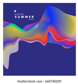 Electronic music festival and electric summer wave poster. Club party Poster design and event. Abstract gradients flux effect and waves music background.