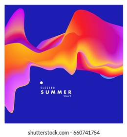 Electronic music festival and electric summer wave poster. Club party Poster design and event. Abstract gradients flux effect and waves music background.