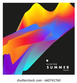 Electronic music festival and electric summer wave poster. Club party Poster design and event. Abstract gradients flux effect and waves music background.