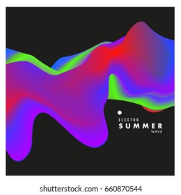 Electronic music festival and electric summer wave poster. Club party Poster design and event. Abstract gradients flux effect and waves music background.