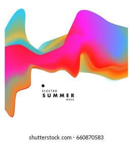 Electronic music festival and electric summer wave poster. Club party Poster design and event. Abstract gradients flux effect and waves music background.